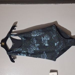 Chanel black bathing suit with roses one piece size 42